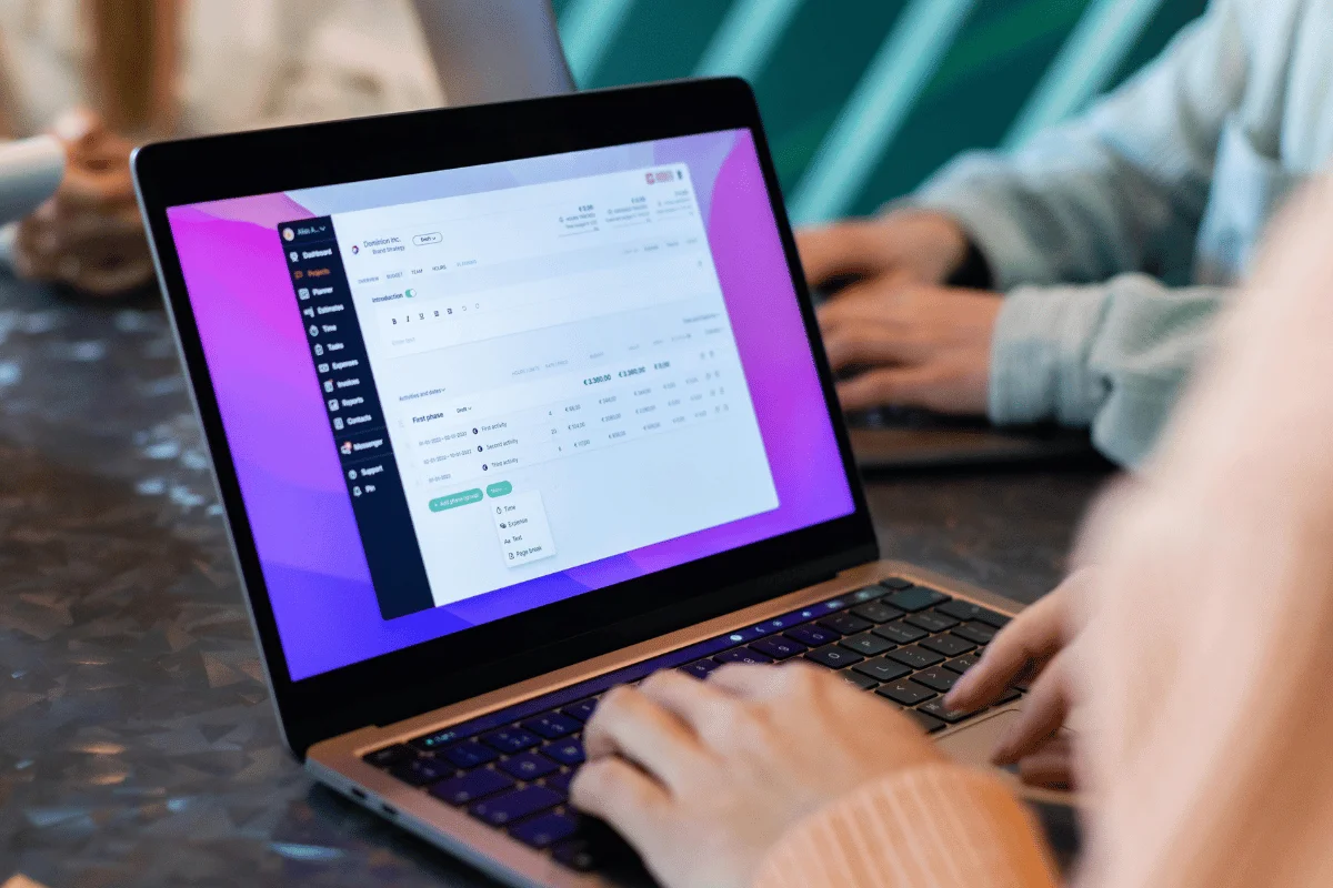 Person using business software on a laptop screen.